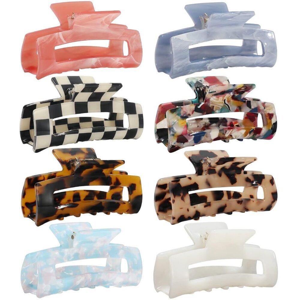 8-Pack Medium Acrylic Butterfly Hair Clips - Leopard Print, Non-Slip Strong Hold